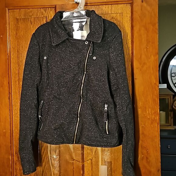 Aeropostale Moto Flap Style Jacket – Juniors Size L – Black & Metallic - Picture 2 of 10